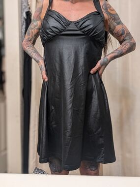 Black Satin-Look A-Line Dress - Women's Evening Dress